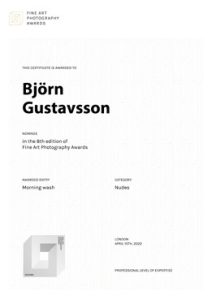 Diplom för utmärkelse tilldelad fotograf Björn Gustavsson