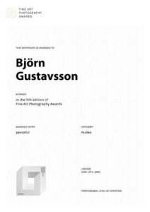 Diplom för utmärkelse tilldelad fotograf Björn Gustavsson